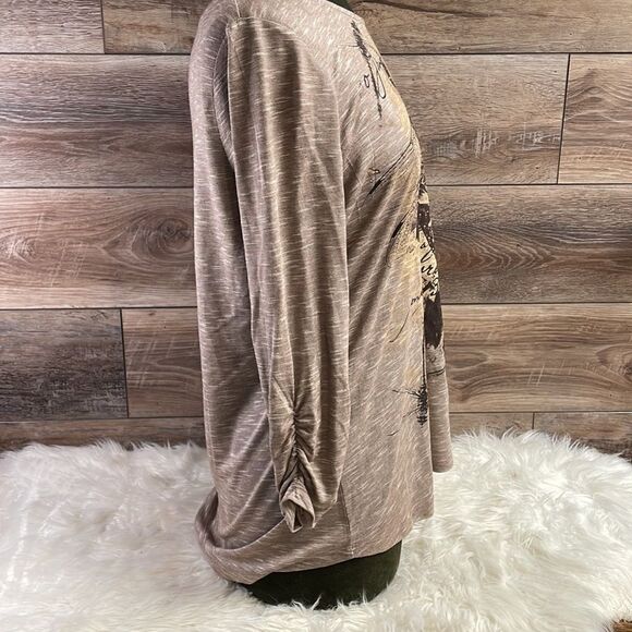 Kim Rogers Ladies 3/4 Sleeve Pullover Top Embellished Butterfly Print Brown Sz L - Picture 6 of 10